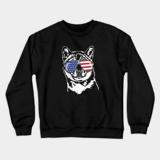 Funny Proud Shiba Inu American Flag sunglasses Crewneck Sweatshirt